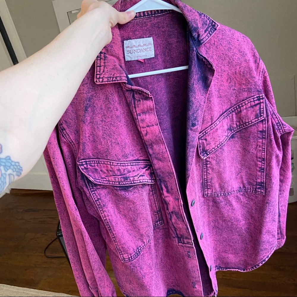 Oversized magenta denim jacket
